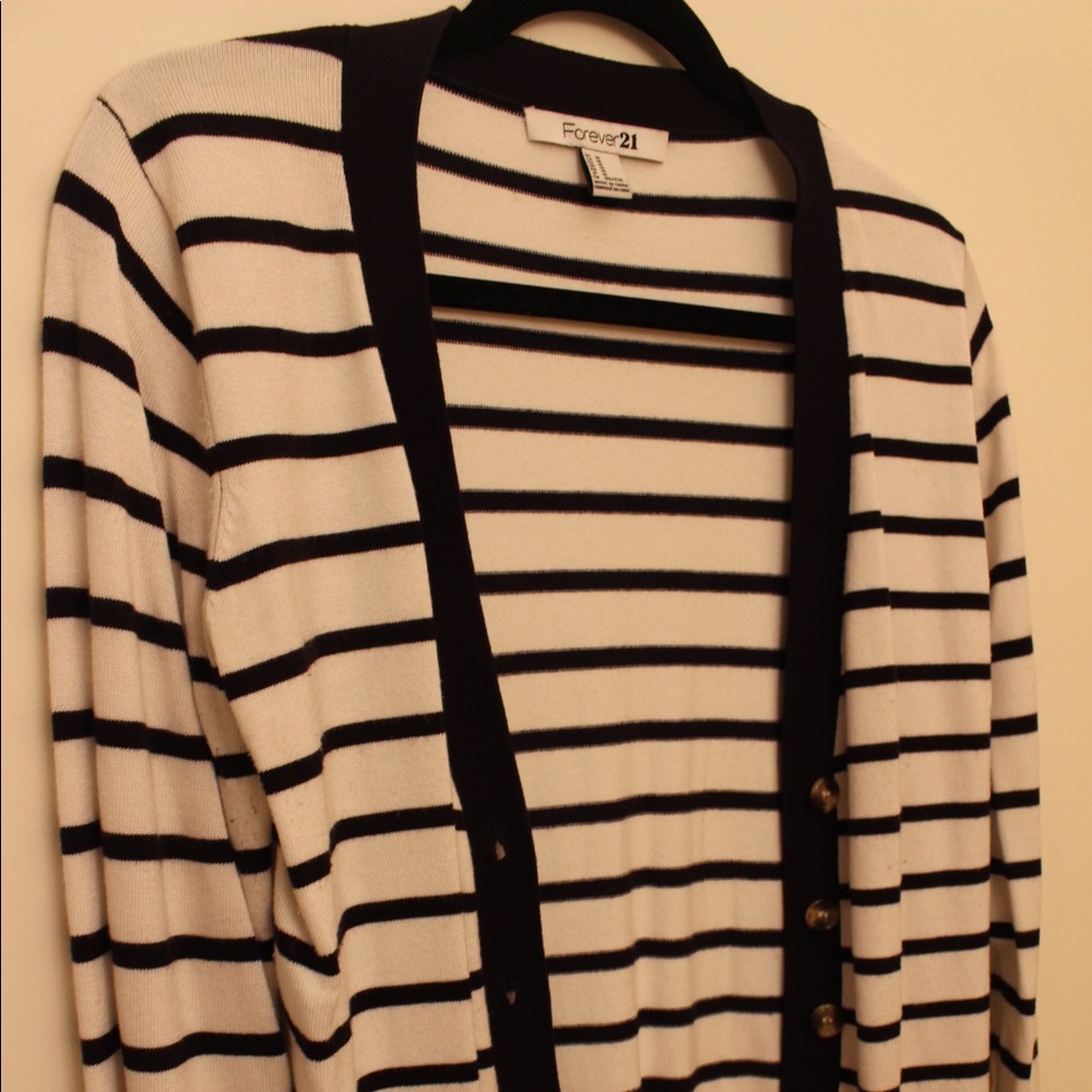 forever 21 navy blue & white cardigan